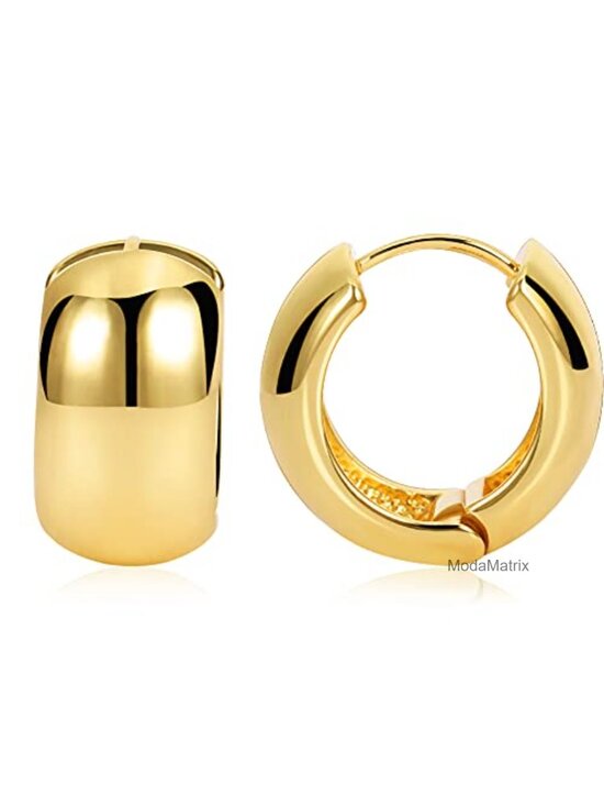 Jewelry - Chunky Thick Hoop Earrings Huggie Earrings Wide Round 20mm 14K Gold